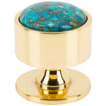FireSky Solid Brass 1-3/8 " Round Contemporary Cabinet Knob / Drawer Knob with Mohave Blue Stone Insert