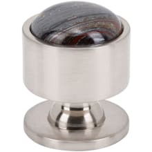 FireSky Solid Brass 1-1/8" Round Artisan Luxury Cabinet Knob / Drawer Knob with Iron Tiger Eye Stone Insert