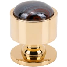 FireSky Solid Brass 1-1/8" Round Artisan Luxury Cabinet Knob / Drawer Knob with Iron Tiger Eye Stone Insert