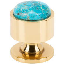 FireSky Solid Brass 1-1/8" Round Designer Luxury Cabinet Knob / Drawer Knob with Mohave Turquoise Stone Insert