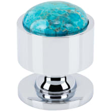 FireSky Solid Brass 1-1/8" Round Designer Cabinet Knob / Drawer Knob with Mohave Turquoise Stone Insert