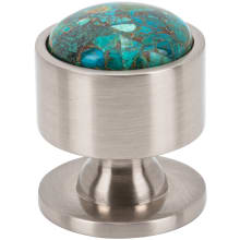 FireSky Solid Brass 1-1/8" Round Artisan Luxury Cabinet Knob / Drawer Knob with Mohave Blue Stone Insert