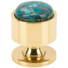 FireSky Solid Brass 1-1/8" Round Artisan Cabinet Knob / Drawer Knob with Mohave Blue Stone Insert