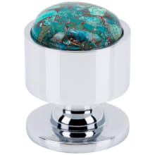 FireSky Solid Brass 1-1/8" Round Artisan Cabinet Knob / Drawer Knob with Mohave Blue Stone Insert