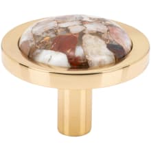 FireSky Solid Brass 1-9/16" Round Disc Designer Cabinet Knob with Mohave Yellow Stone Insert
