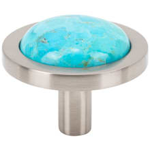 FireSky Solid Brass 1-9/16" Round Artisan Designer Cabinet Knob / Drawer Knob with Mohave Turquoise Stone Insert