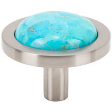 FireSky Solid Brass 1-9/16" Round Artisan Designer Luxury Cabinet Knob / Drawer Knob with Mohave Turquoise Stone Insert