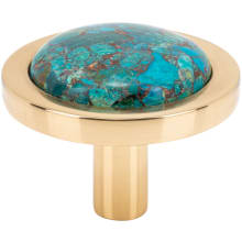 FireSky Solid Brass 1-9/16" Round Artisan Cabinet Knob / Drawer Knob with Mohave Blue Stone Insert