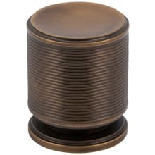 Vibe Solid Brass 1" Ridged Ringed Luxury Industrial Cylinder Button Cabinet Knob / Drawer Knob