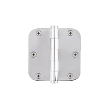 3.5" x 3.5" Solid Brass 5/8" Radius Corner Residential Mortise Butt Hinge with 6 Hole Arc Pattern and Button Tips