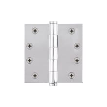 4" x 4" Solid Brass Square Corner Heavy Duty Mortise Loose Pin Butt Hinge with 8 Hole Template Arc Pattern and Button Tips