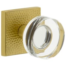 Quadrato Hammered Solid Brass Passage Door Knob Set with Circolo Crystal Knob and Quadrato Hammered Backplate - 2-3/8" Backset