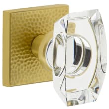 Quadrato Hammered Solid Brass Passage Door Knob Set with Stella Crystal Knob and Quadrato Hammered Backplate - 2-3/8" Backset