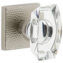 Modern Glam Solid Brass Passage Door Knob Set with Baguette Crystal Knob and Square Hammered Texture Backplate - 2-3/4" Backset