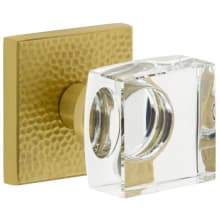 Quadrato Hammered Solid Brass Passage Door Knob Set with Crystal Knob and Hammered Backplate - 2-3/4" Backset