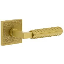 Motivo Right Handed Solid Brass Passage Door Lever Set with Contempo Rebar Lever and Quadrato Leather Backplate - 2-3/8" Backset