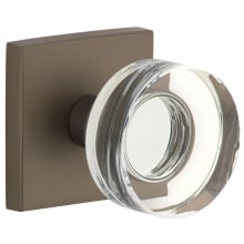 Quadrato Solid Brass Privacy Door Knob Set with Circolo Crystal Knob and Quadrato Backplate - 2-3/8" Backset