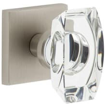 Quadrato Solid Brass Privacy Door Knob Set with Stella Crystal Knob and Quadrato Backplate - 2-3/8" Backset