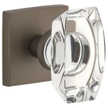 Quadrato Solid Brass Privacy Door Knob Set with Stella Crystal Knob and Quadrato Backplate - 2-3/8" Backset
