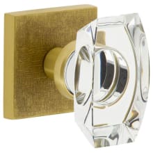 Motivo Solid Brass Privacy Door Knob Set with Stella Crystal Knob and Quadrato Linen Backplate - 2-3/8" Backset