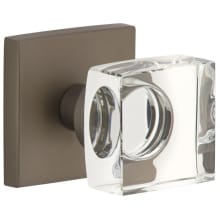 Quadrato Solid Brass Privacy Door Knob Set with Crystal Knob and Quadrato Backplate - 2-3/8" Backset