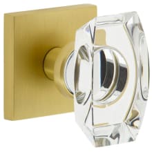 Quadrato Solid Brass Privacy Door Knob Set with Stella Crystal Knob and Quadrato Backplate - 2-3/4" Backset