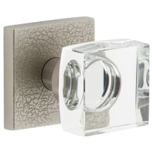 Motivo Solid Brass Privacy Door Knob Set with Quadrato Crystal Knob and Leather Backplate - 2-3/4" Backset
