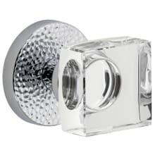 Circolo Hammered Solid Brass Non-Turning One-Sided Dummy Door Knob with Quadrato Crystal Knob and Hammered Rosette