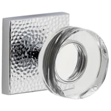 Quadrato Hammered Solid Brass Non-Turning One-Sided Dummy Door Knob with Circolo Crystal Knob and Quadrato Hammered Backplate