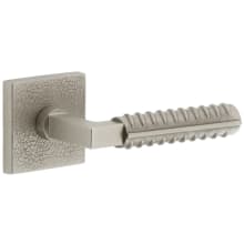 Motivo Solid Brass Non-Turning One-Sided Dummy Door Lever with Contempo Rebar Lever and Quadrato Leather Backplate