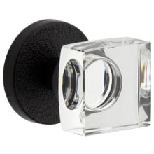 Motivo Solid Brass Non-Turning Two-Sided Dummy Door Knob Set with Quadrato Crystal Knob and Circolo Leather Rosette