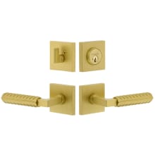 Quadrato Left Handed Solid Brass Single Cylinder Keyed Entry Door Lever Set and Deadbolt Combo Pack - 2-3/8" Backset