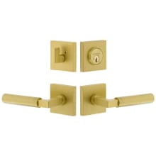 Quadrato Left Handed Solid Brass Single Cylinder Keyed Entry Door Lever Set and Deadbolt Combo Pack - 2-3/4" Backset