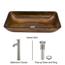 Seville 22-1/2" Glass Vessel Bathroom Sink with 1.2 GPM Deck Mounted Bathroom Faucet and Pop-Up Drain Assembly