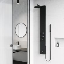 Bowery thermostatic shower panel with shower head, hand shower, body sprays, and hose