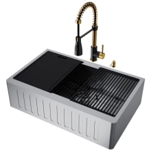 Oxford 20-1/2" Farmhouse Single Basin Stainless Steel Kitchen Sink with Single Hole 1.8 GPM Kitchen Faucet - Includes Basket Strainer