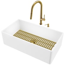 Matte Stone™ 16-5/8" Farmhouse Single Basin Kitchen Sink with Single Hole 1.8 GPM Kitchen Faucet - Includes Basket Strainer