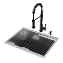 Hampton 24" Undermount Single Basin Stainless Steel Kitchen Sink with Single Hole 1.8 GPM Pull Down Kitchen Faucet - Includes Basket Strainer, Cutting Board, Colander, and Soap Dispenser