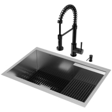 Hampton 28" Undermount Single Basin Stainless Steel Kitchen Sink with Single Hole 1.8 GPM Pull Down Kitchen Faucet - Includes Basket Strainer, Cutting Board, Colander, and Soap Dispenser