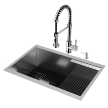 Hampton 28" Undermount Single Basin Stainless Steel Kitchen Sink with Single Hole 1.8 GPM Pull Down Kitchen Faucet - Includes Basket Strainer, Cutting Board, Colander, and Soap Dispenser