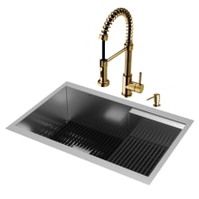 Hampton 28" Undermount Single Basin Stainless Steel Kitchen Sink with Single Hole 1.8 GPM Pull Down Kitchen Faucet - Includes Basket Strainer, Cutting Board, Colander, and Soap Dispenser