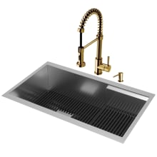 Hampton 32" Undermount Single Basin Stainless Steel Kitchen Sink with Single Hole 1.8 GPM Pull Down Kitchen Faucet - Includes Basket Strainer, Cutting Board, Colander, and Soap Dispenser