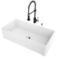 Matte Stone™ 18" Farmhouse Single Basin Kitchen Sink with Single Hole 1.8 GPM Kitchen Faucet - Includes Basket Strainer