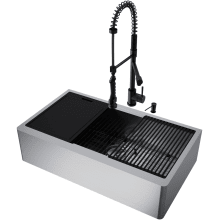 Oxford 36" Farmhouse Single Basin Stainless Steel Kitchen Sink with Single Hole 1.8 GPM Pull Down Kitchen Faucet - Includes Basket Strainer, Cutting Board, Soap Dispenser, and Basin Rack