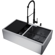 Oxford SoundAbsorb™ 36" Flat Apron Farmhouse Double Basin Stainless Steel Kitchen Sink with Single Hole 1.8 GPM Laurelton Kitchen Faucet