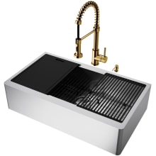Oxford SoundAbsorb™ 36" Flat Apron Farmhouse Single Basin Stainless Steel Kitchen Sink with Single Hole 1.8 GPM Edison Kitchen Faucet