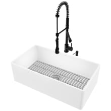Matte Stone™ 18" Farmhouse Single Basin Kitchen Sink with Single Hole 1.8 GPM Kitchen Faucet - Includes Basket Strainer