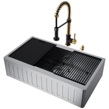 Oxford 20-1/2" Farmhouse Single Basin Stainless Steel Kitchen Sink with Single Hole 1.8 GPM Kitchen Faucet - Includes Basket Strainer