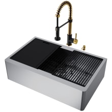 Oxford 33" Flat Apron Farmhouse Single Basin Stainless Steel Kitchen Sink with Single Hole 1.8 GPM Edison Kitchen Faucet