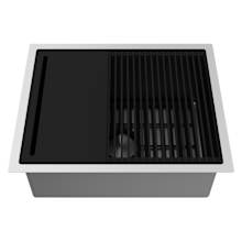 Mercer 24" Undermount Single Basin Stainless Steel Kitchen Sink with Basin Rack, Basket Strainer and Cutting Board